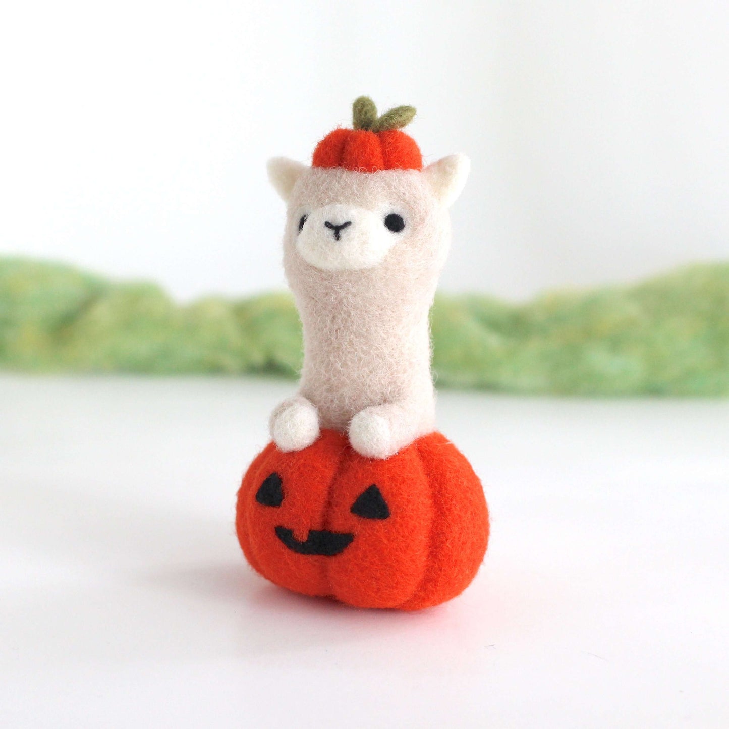 Needle Felted Alpaca in Jack-o'-Lantern