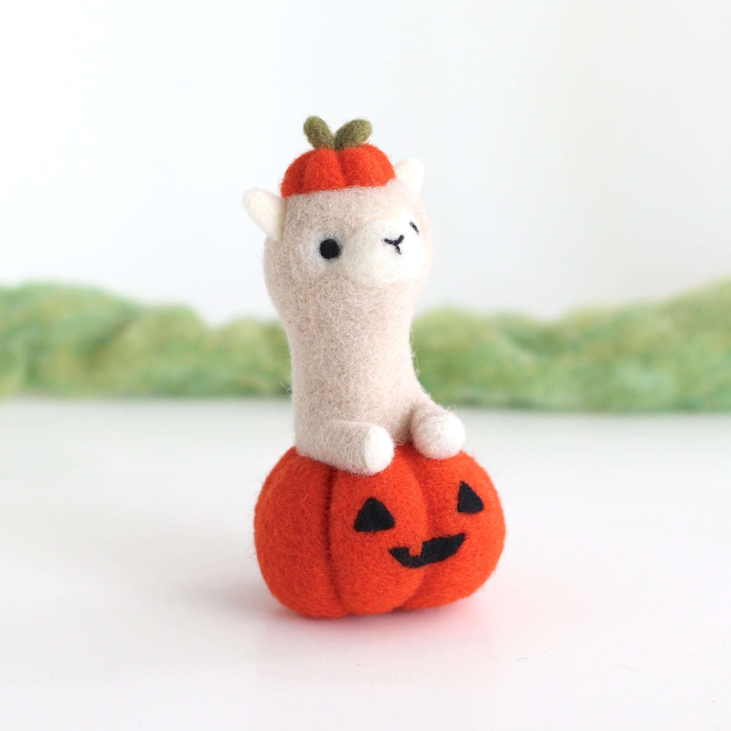Needle Felted Alpaca in Jack-o'-Lantern