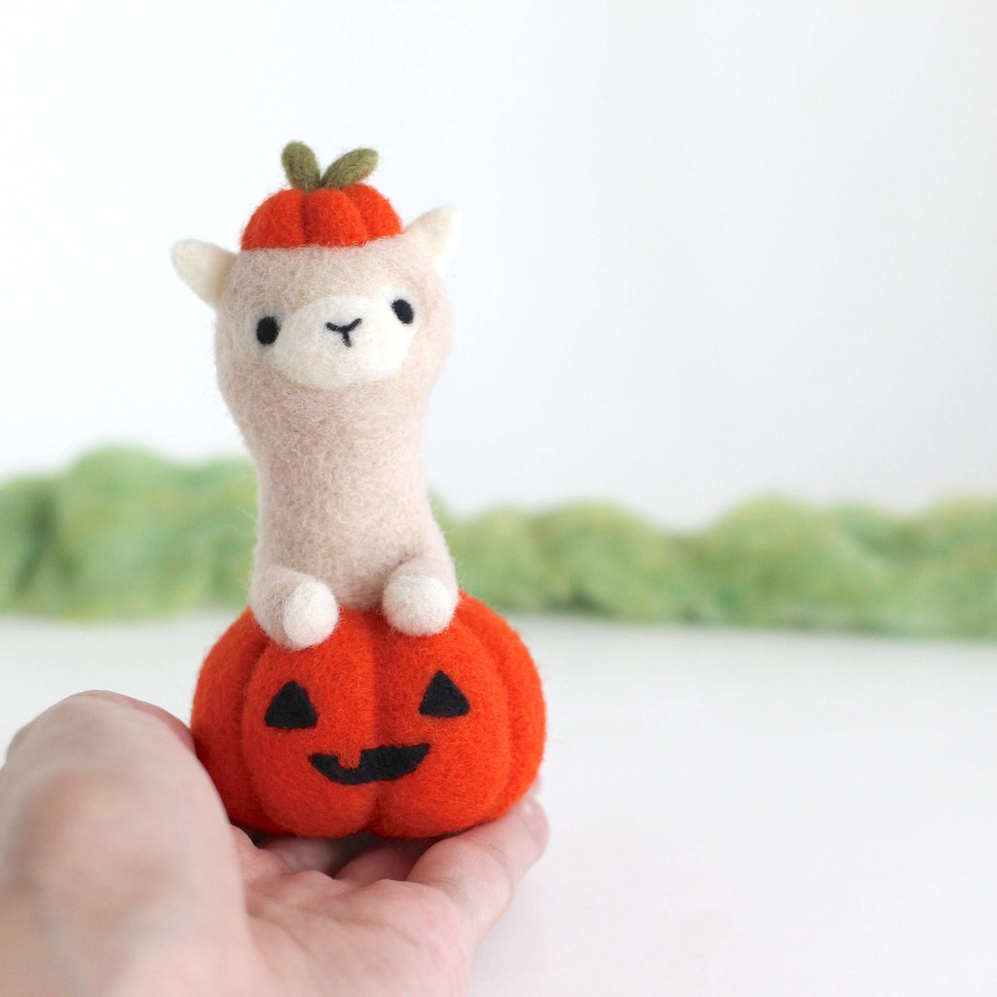Needle Felted Alpaca in Jack-o'-Lantern