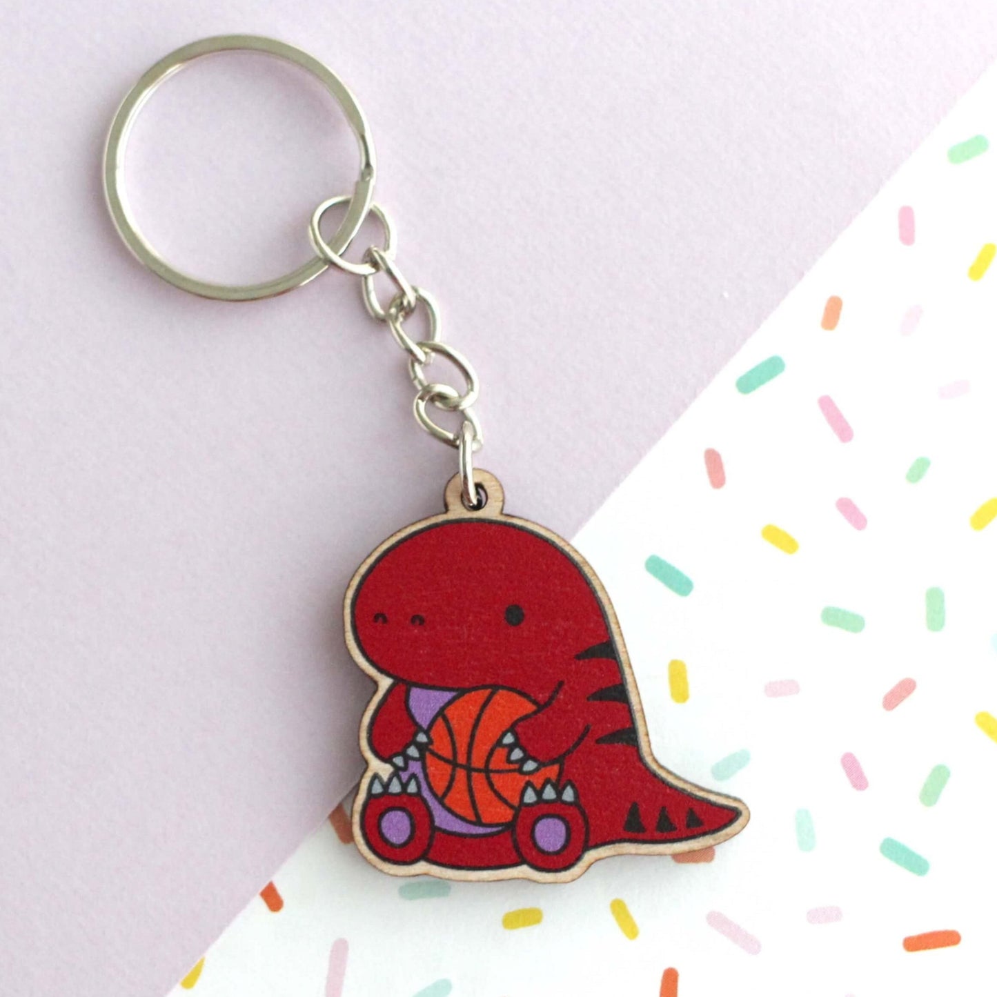 Raptor with Basketball Wooden Keychain - Raptor Wood Charm - Toronto Gift