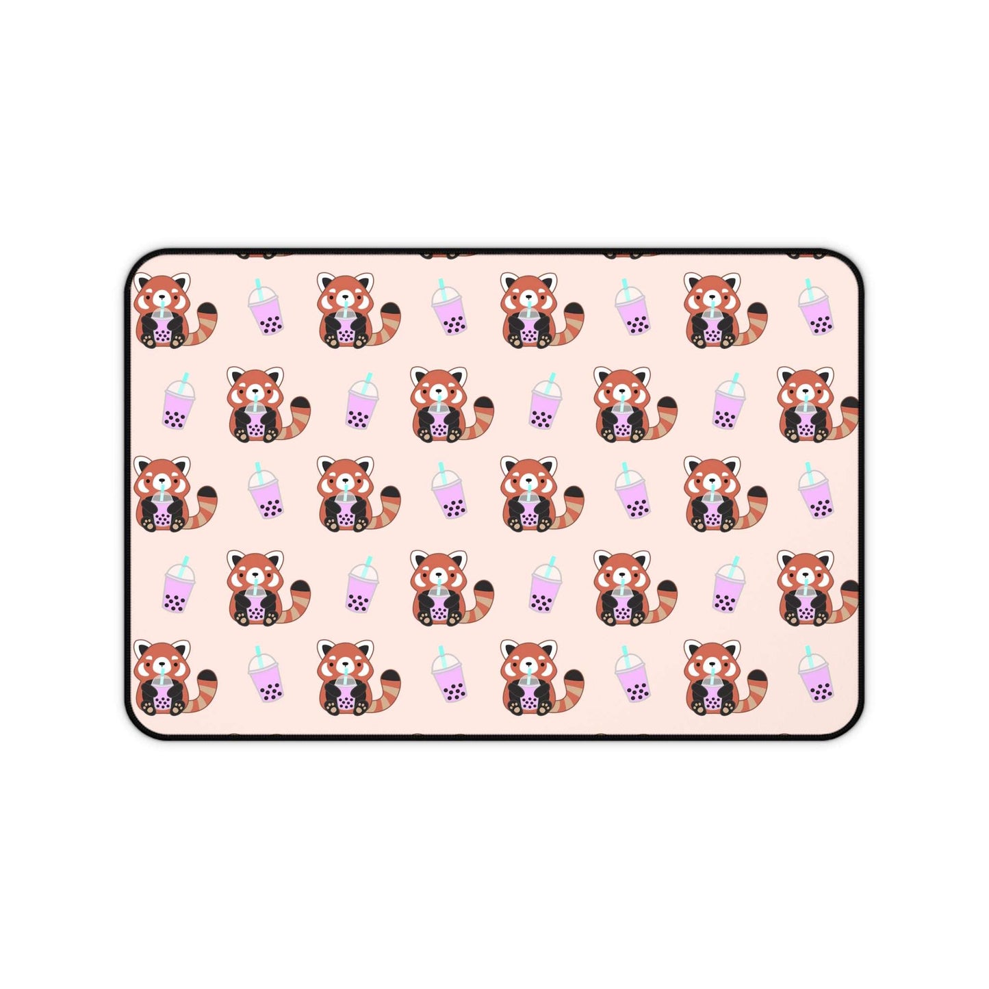 Red Panda Drinking Bubble Tea Desk Mat - Large Mouse Pad