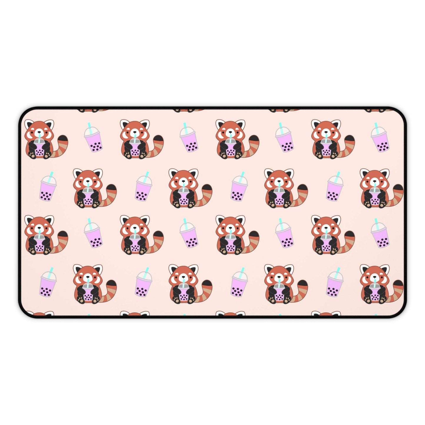 Red Panda Drinking Bubble Tea Desk Mat - Large Mouse Pad