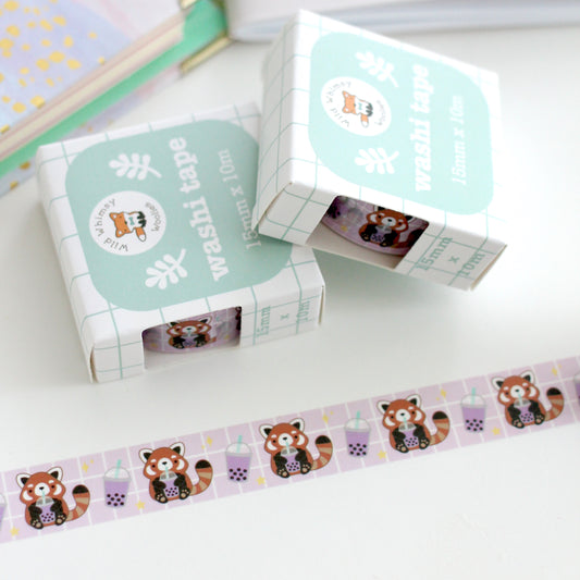 Red Panda Washi Tape. Bubble Tea / Boba Washi Tape
