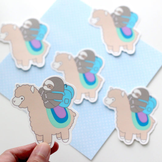 Sloth and Alpaca Adventurer Vinyl Sticker - Sloth Decal- Llama Sticker