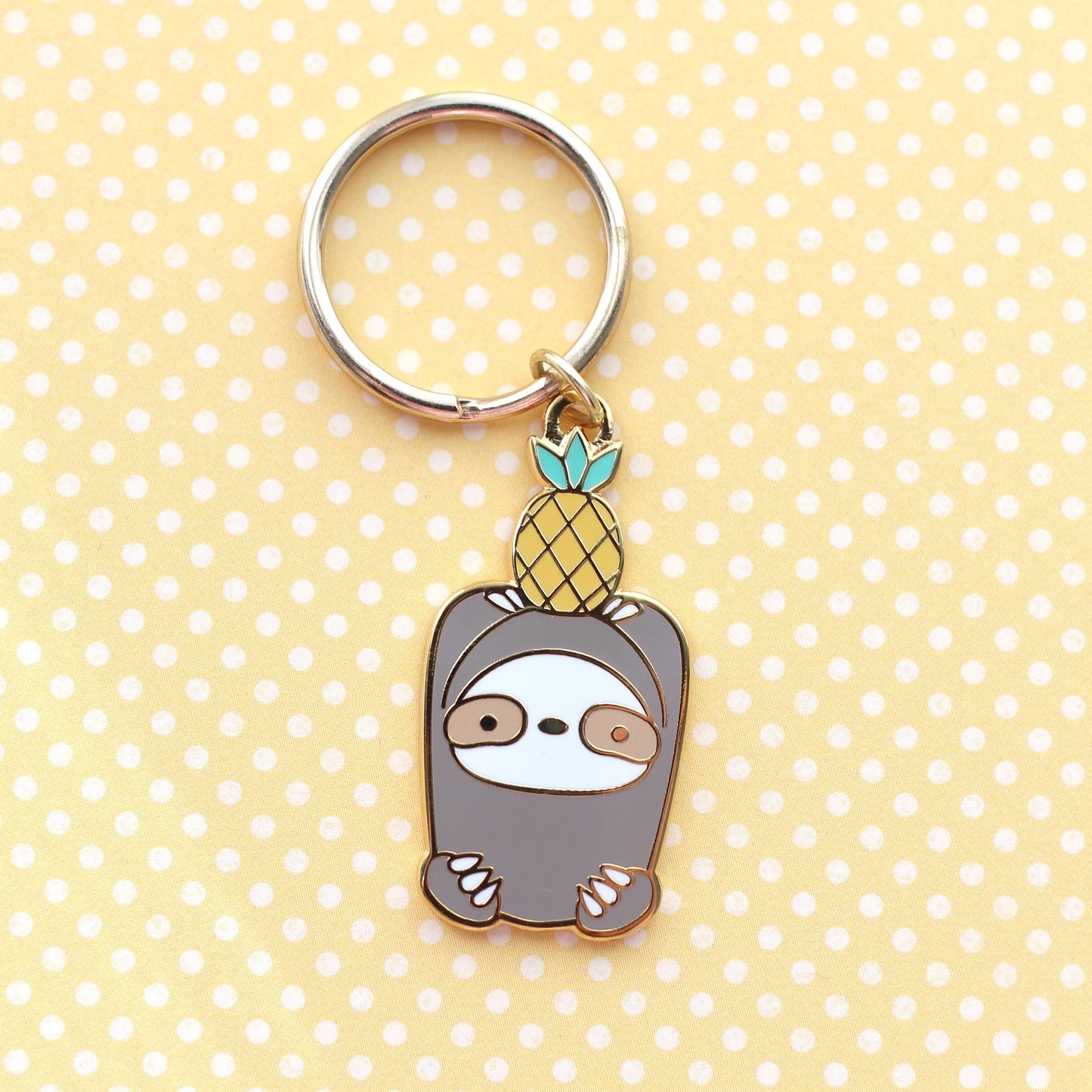 Pineapple Sloth Enamel Keychain - Cute Animal Keychain
