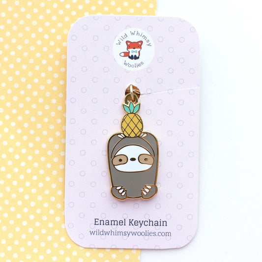 Pineapple Sloth Enamel Keychain - Cute Animal Keychain