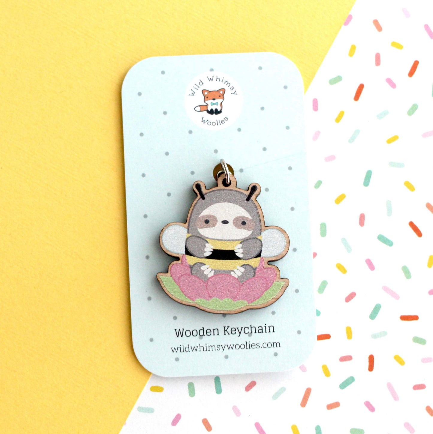 Bumblesloth Wooden Keychain - Sloth in Bee Costume