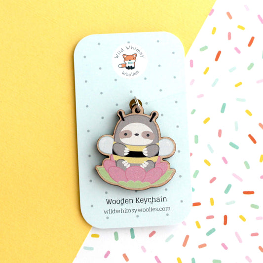 Bumblesloth Wooden Keychain - Sloth in Bee Costume