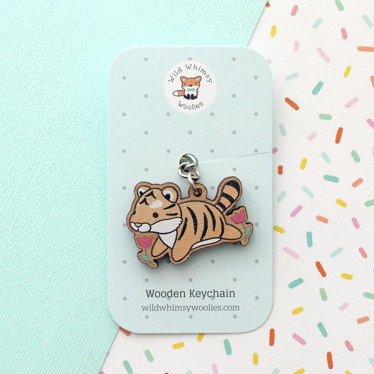 Wooden Tiger Keychain. Wood Charm. Tiger Purse Charm