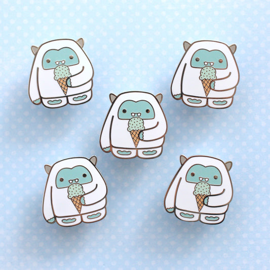 Mint Ice Cream Yeti Enamel Pin. Abominable Snowman Pin