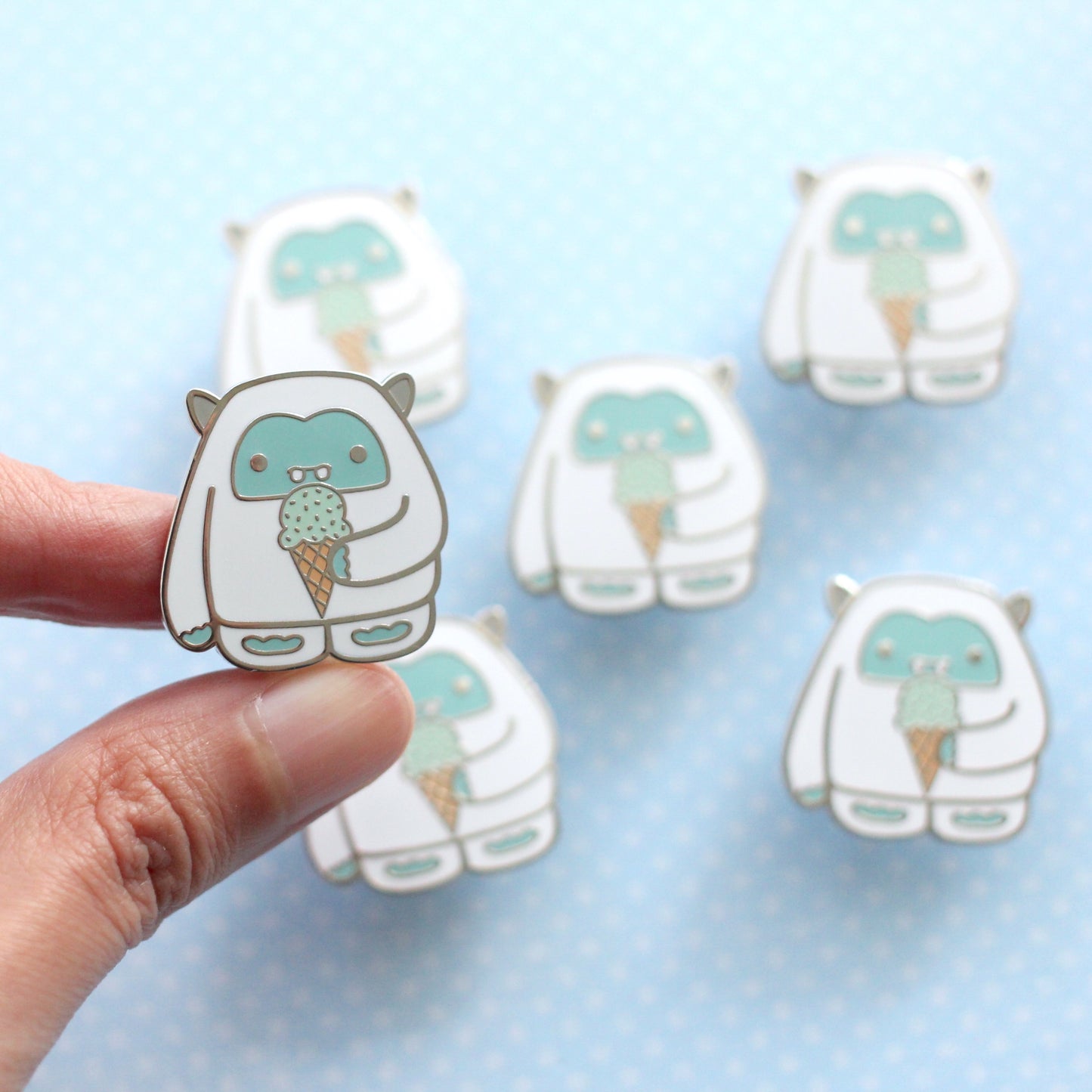 Mint Ice Cream Yeti Enamel Pin. Abominable Snowman Pin