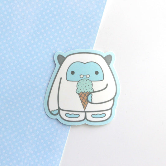 Mint Ice Cream Yeti Glossy Vinyl Sticker - Abominable Snowman Decal