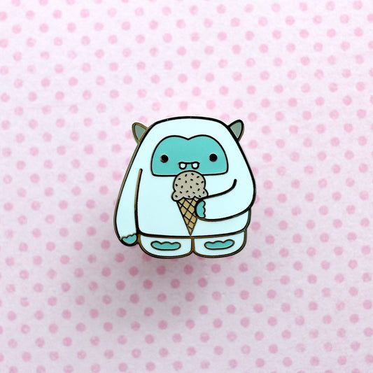 Strawberry Ice Cream Yeti Enamel Pin. Abominable Snowman Badge