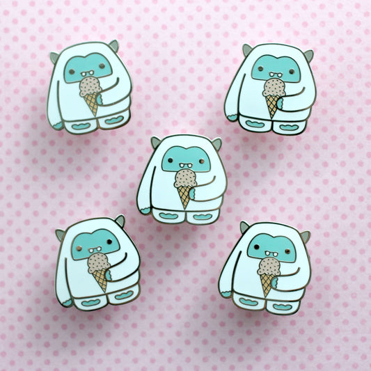 Strawberry Ice Cream Yeti Enamel Pin. Abominable Snowman Badge