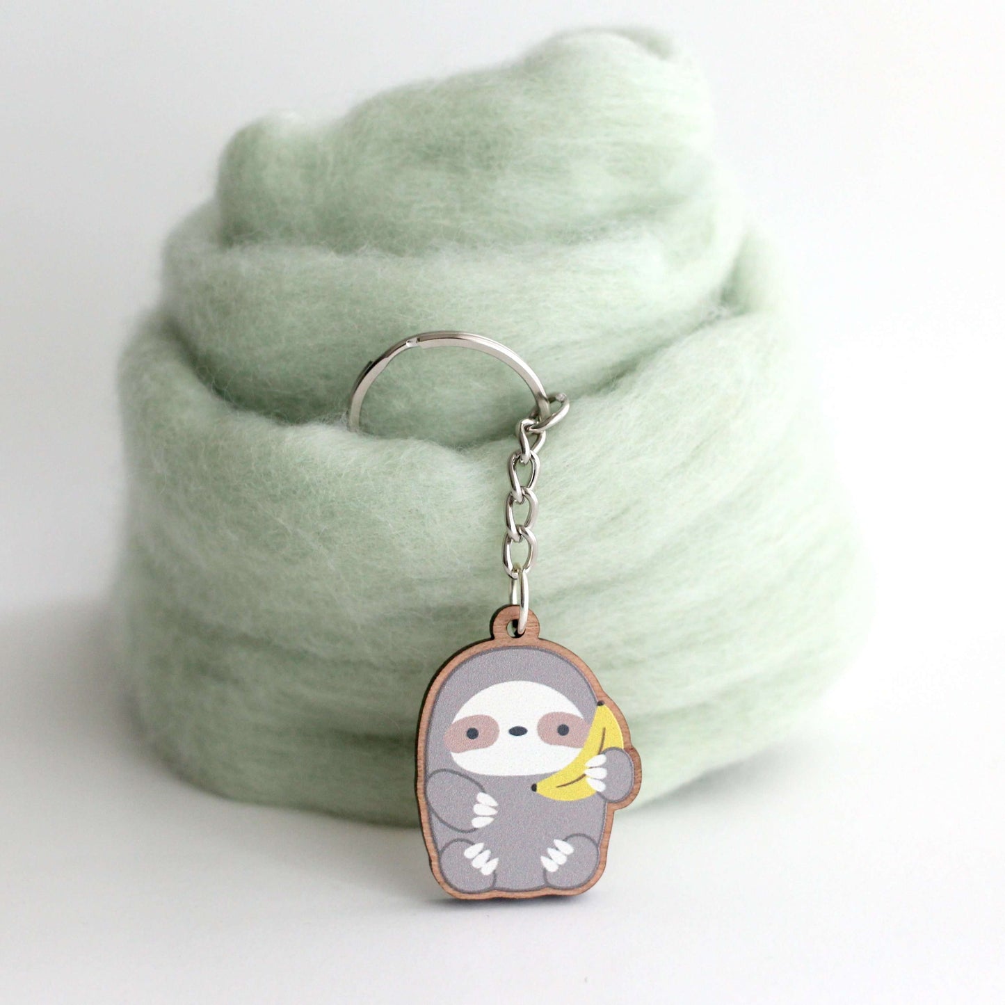 Banana Sloth Wooden Keychain - Cute Wood Charm - Eco-Friendly Gift
