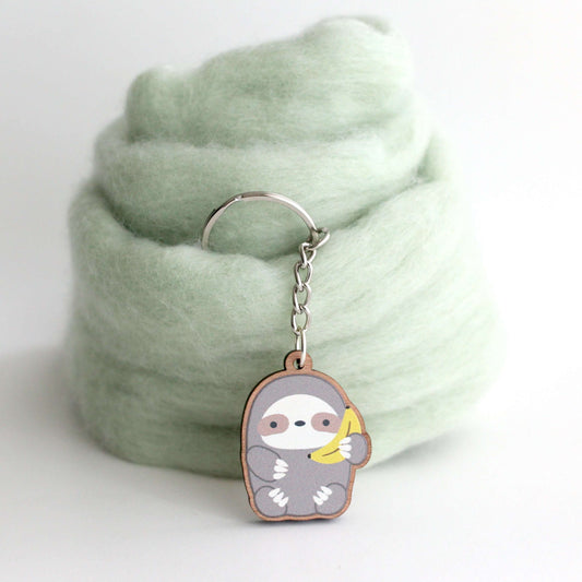 Banana Sloth Wooden Keychain - Cute Wood Charm - Eco-Friendly Gift