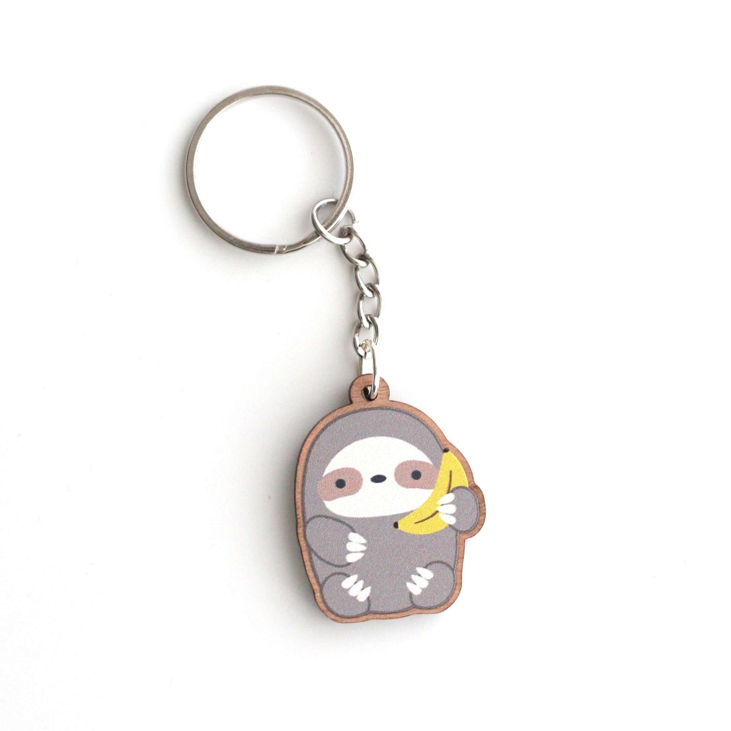 Banana Sloth Wooden Keychain - Cute Wood Charm - Eco-Friendly Gift