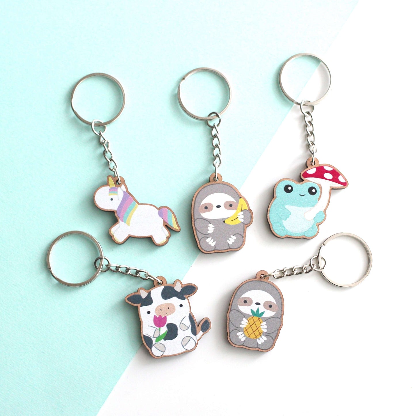 Cow Wood Keychain - Animal Wooden Keyring - Sustainable Purse Charm