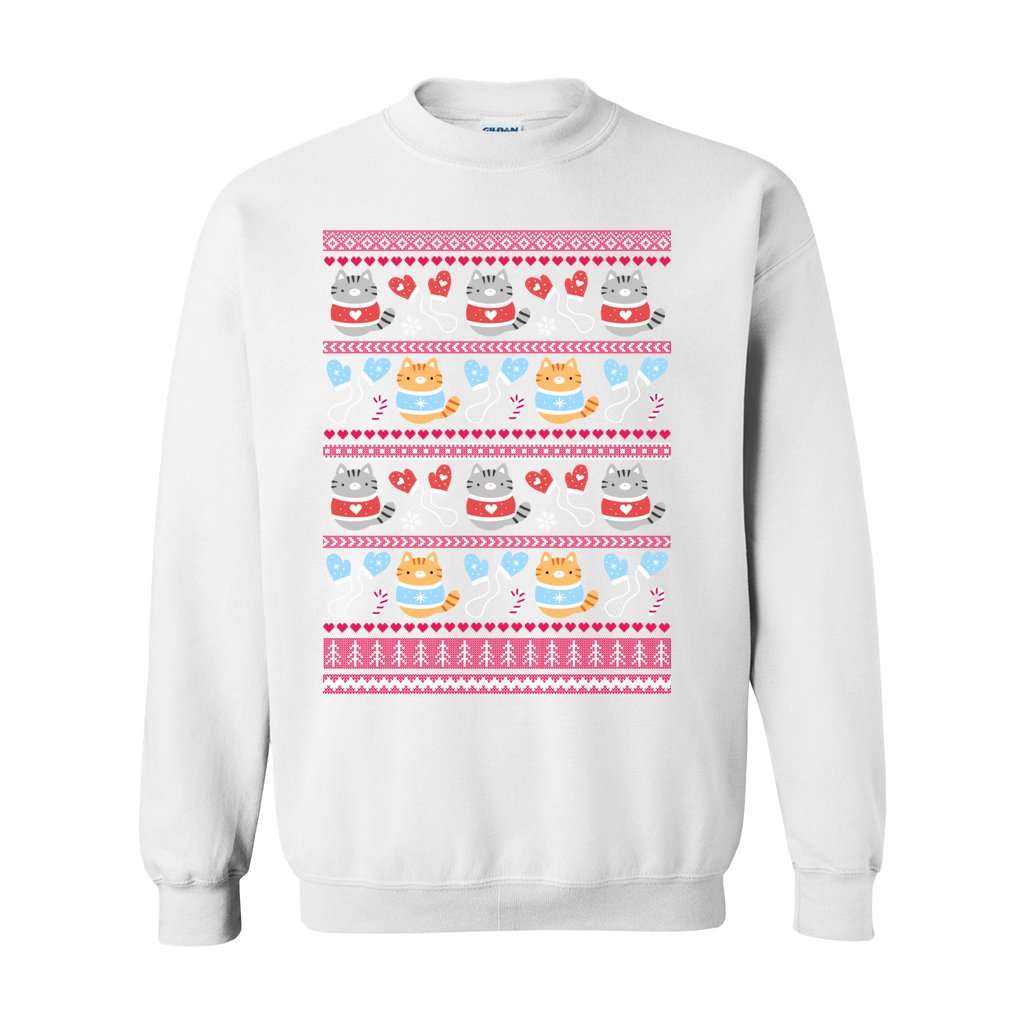Kittens and Mittens Christmas Sweatshirt - Gift for Cat Lovers: S / White