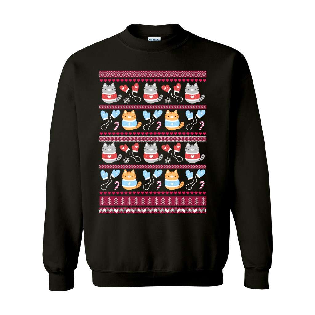 Kittens and Mittens Christmas Sweatshirt - Gift for Cat Lovers: S / Black