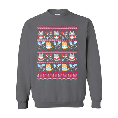 Kittens and Mittens Christmas Sweatshirt - Gift for Cat Lovers: S / Charcoal