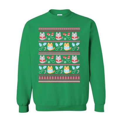 Kittens and Mittens Christmas Sweatshirt - Gift for Cat Lovers: S / Irish Green