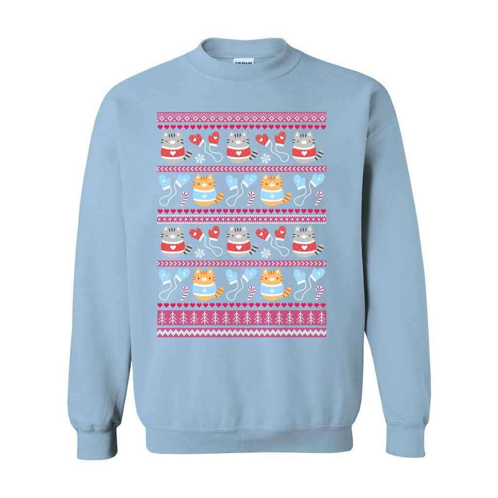 Kittens and Mittens Christmas Sweatshirt - Gift for Cat Lovers: S / Light Blue