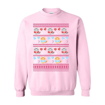 Kittens and Mittens Christmas Sweatshirt - Gift for Cat Lovers: S / Light Pink