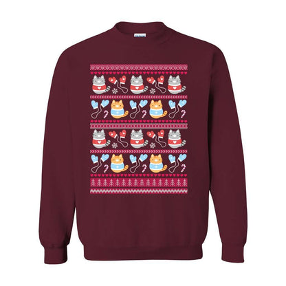 Kittens and Mittens Christmas Sweatshirt - Gift for Cat Lovers: S / Maroon