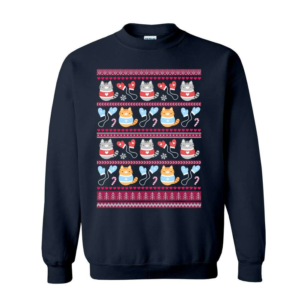 Kittens and Mittens Christmas Sweatshirt - Gift for Cat Lovers: S / Navy