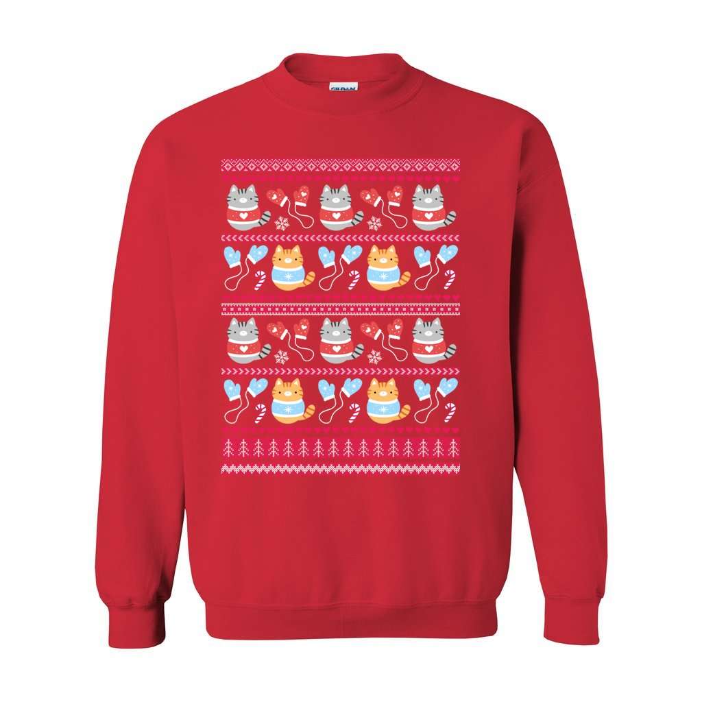 Kittens and Mittens Christmas Sweatshirt - Gift for Cat Lovers: S / Red