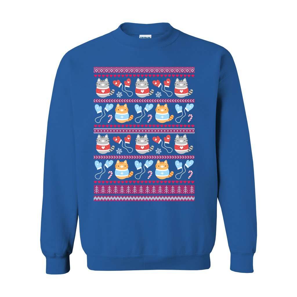 Kittens and Mittens Christmas Sweatshirt - Gift for Cat Lovers: S / Royal