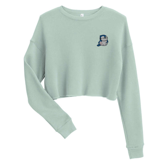 Embroidered Blue Jay Crop Sweatshirt: Dusty Blue / S