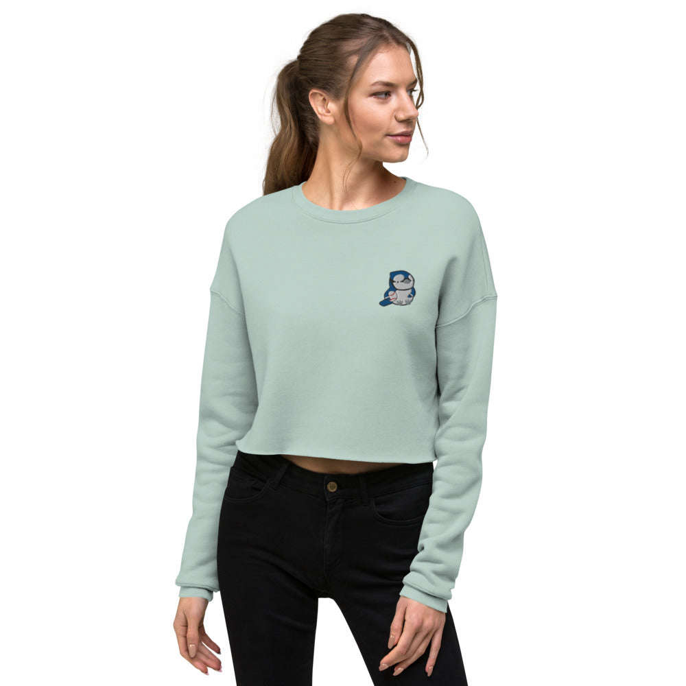 Embroidered Blue Jay Crop Sweatshirt
