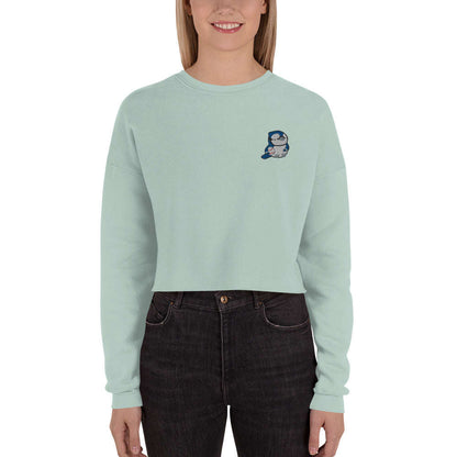 Embroidered Blue Jay Crop Sweatshirt