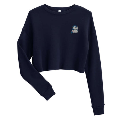 Embroidered Blue Jay Crop Sweatshirt: Navy / S
