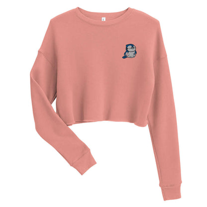 Embroidered Blue Jay Crop Sweatshirt: Mauve / S