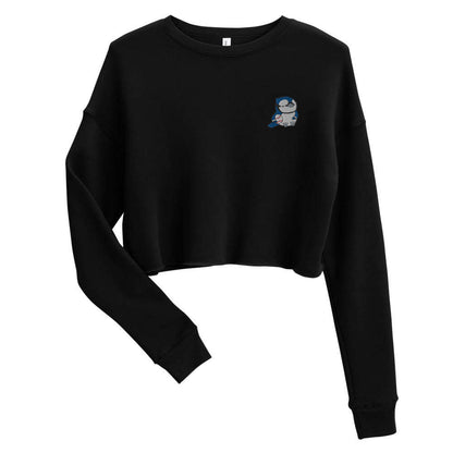 Embroidered Blue Jay Crop Sweatshirt: Black / S