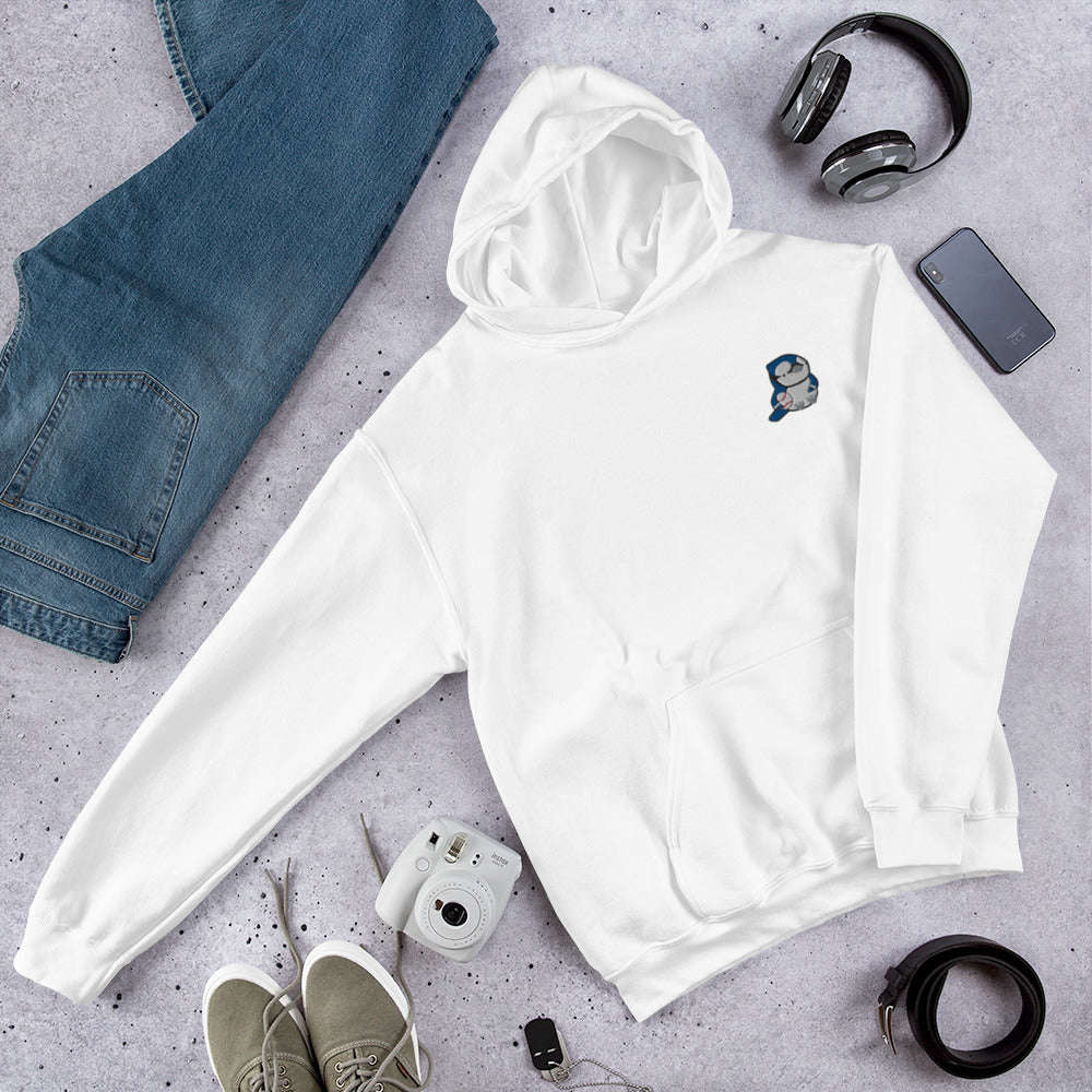 Embroidered Blue Jay Hoodie: White / S