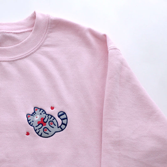 Embroidered Grey Tabby Cat Sweatshirt