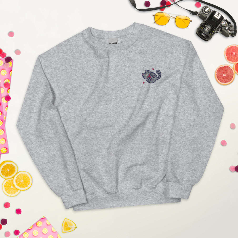 Embroidered Grey Tabby Cat Sweatshirt: Sport Grey / S