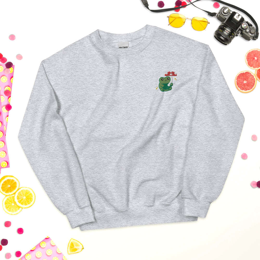 Embroidered Mushroom Frog Sweatshirt: Sport Grey / S