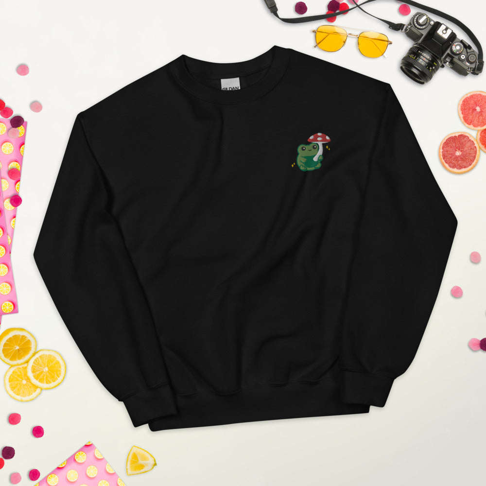 Embroidered Mushroom Frog Sweatshirt: Black / S