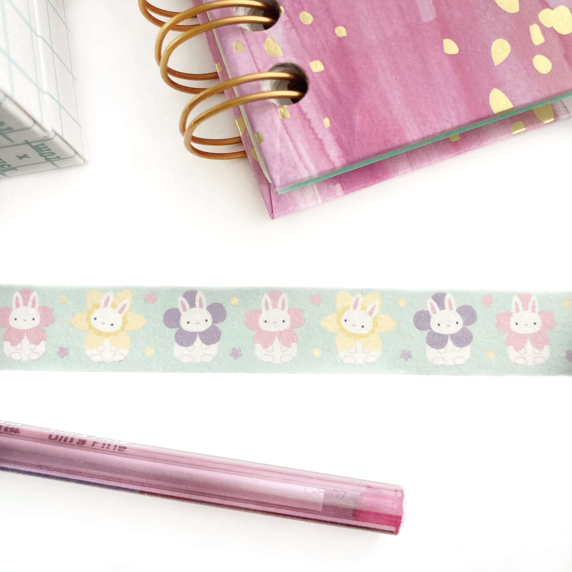 Pastel Flower Bunny Washi Tape - Bunny Rabbit Floral Stationery