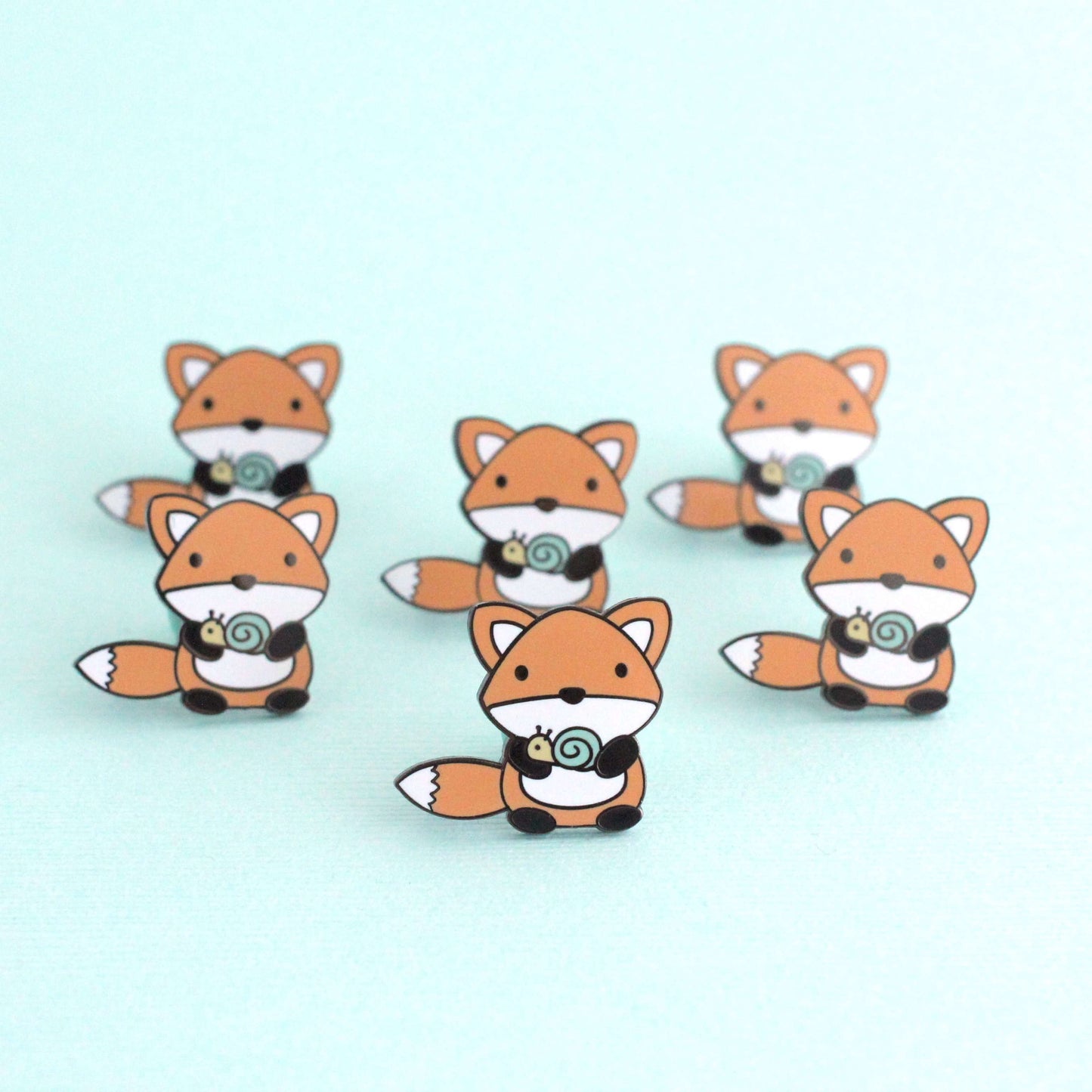 Fox and Snail Enamel Pin (Orange Variant) - Cute Fox Gift