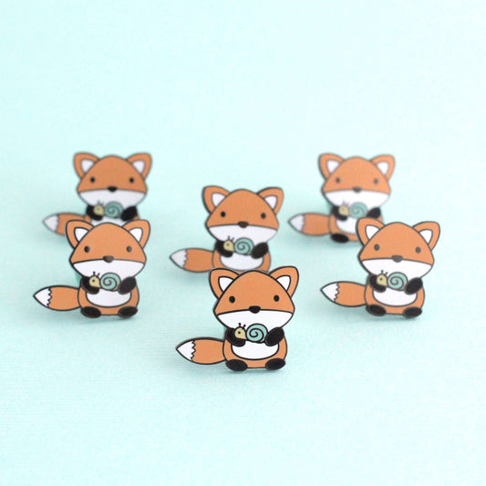 Fox and Snail Enamel Pin (Orange Variant) - Cute Fox Gift