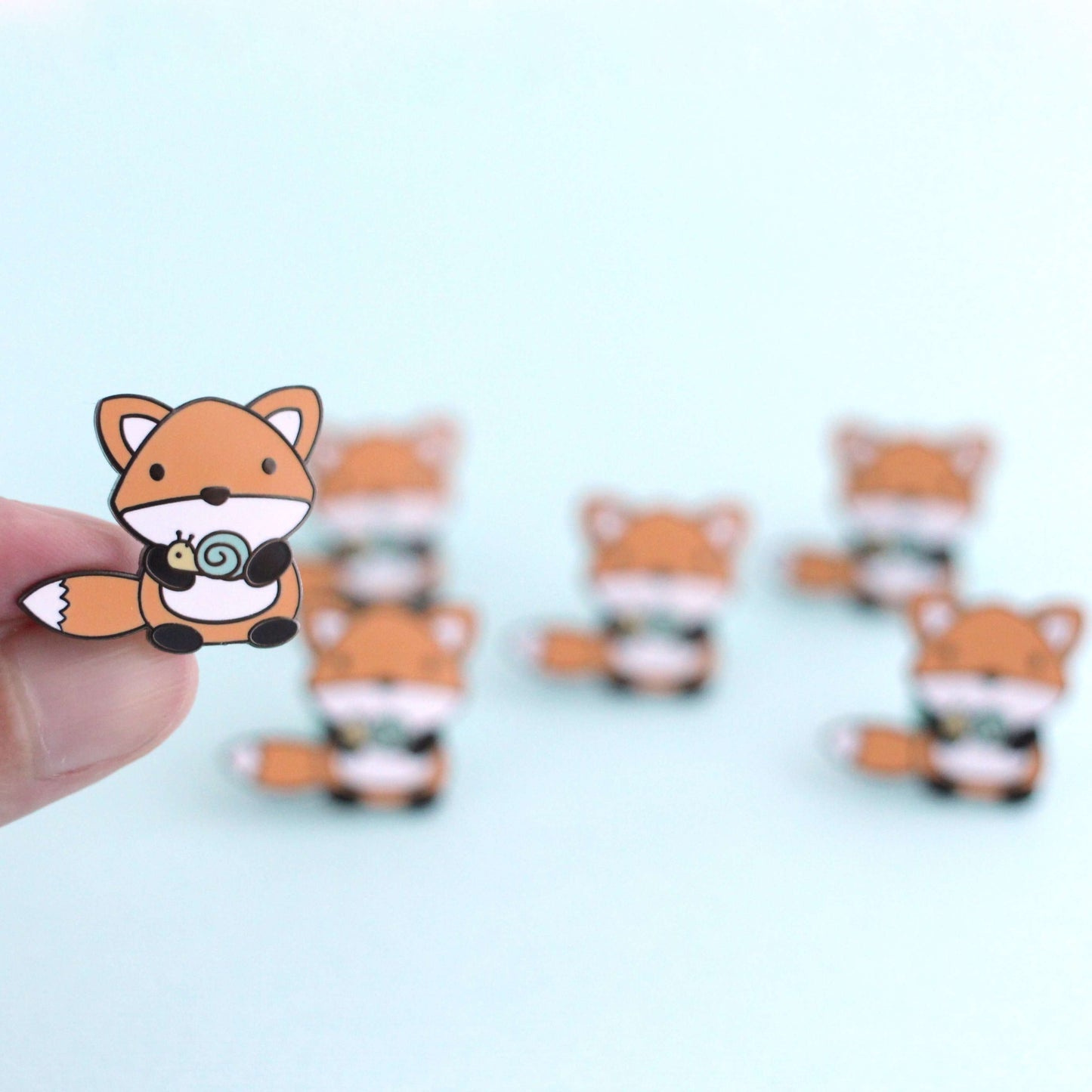 Fox and Snail Enamel Pin (Orange Variant) - Cute Fox Gift