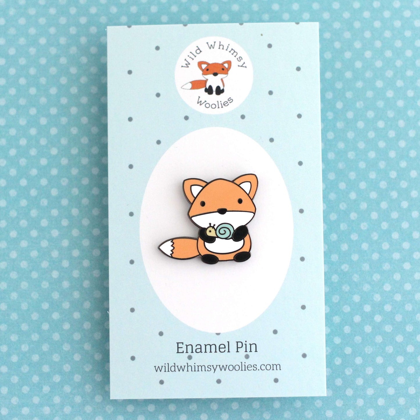 Fox and Snail Enamel Pin (Orange Variant) - Cute Fox Gift