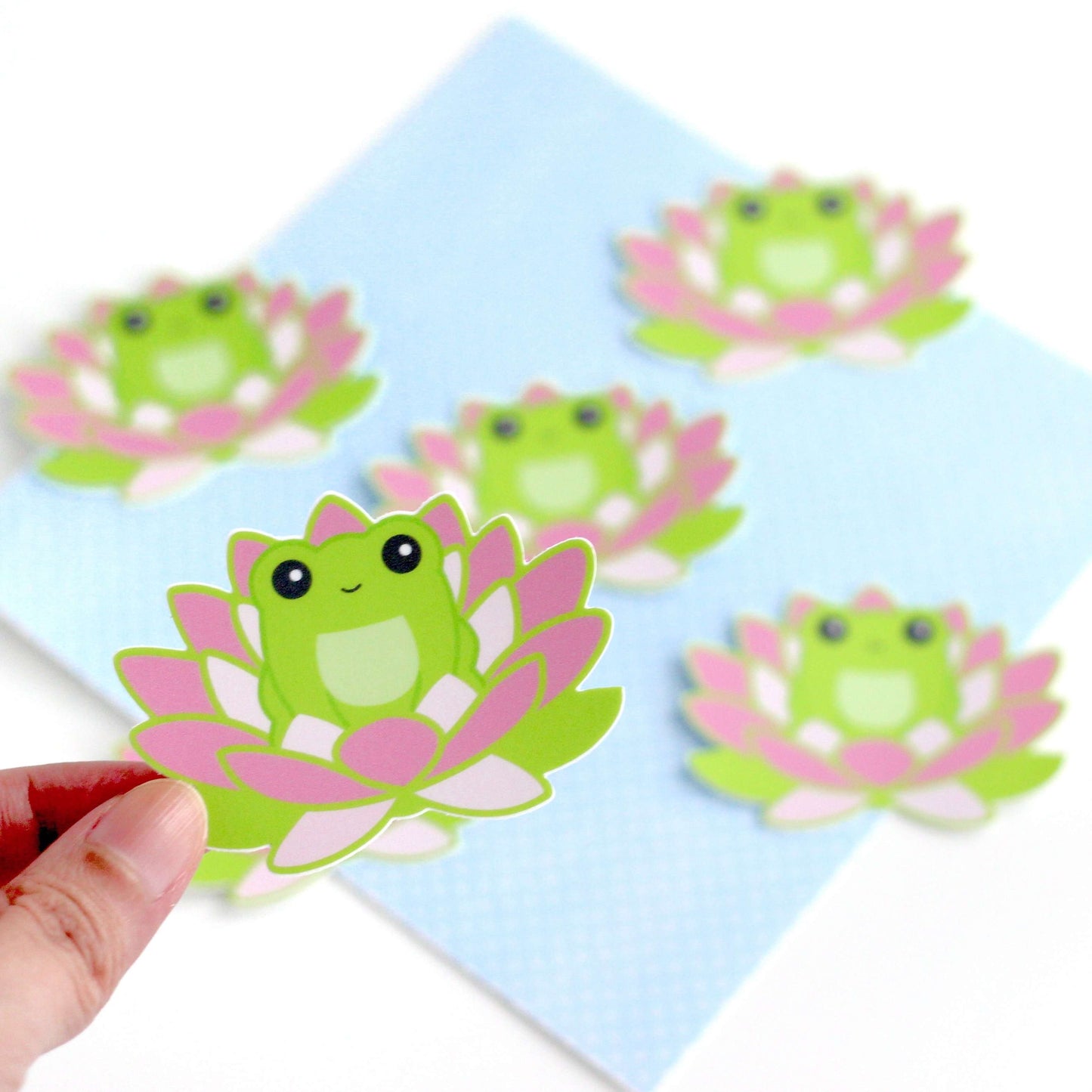 Frog in Lotus Flower Vinyl Sticker - Frog Stationery - Laptop Sticker