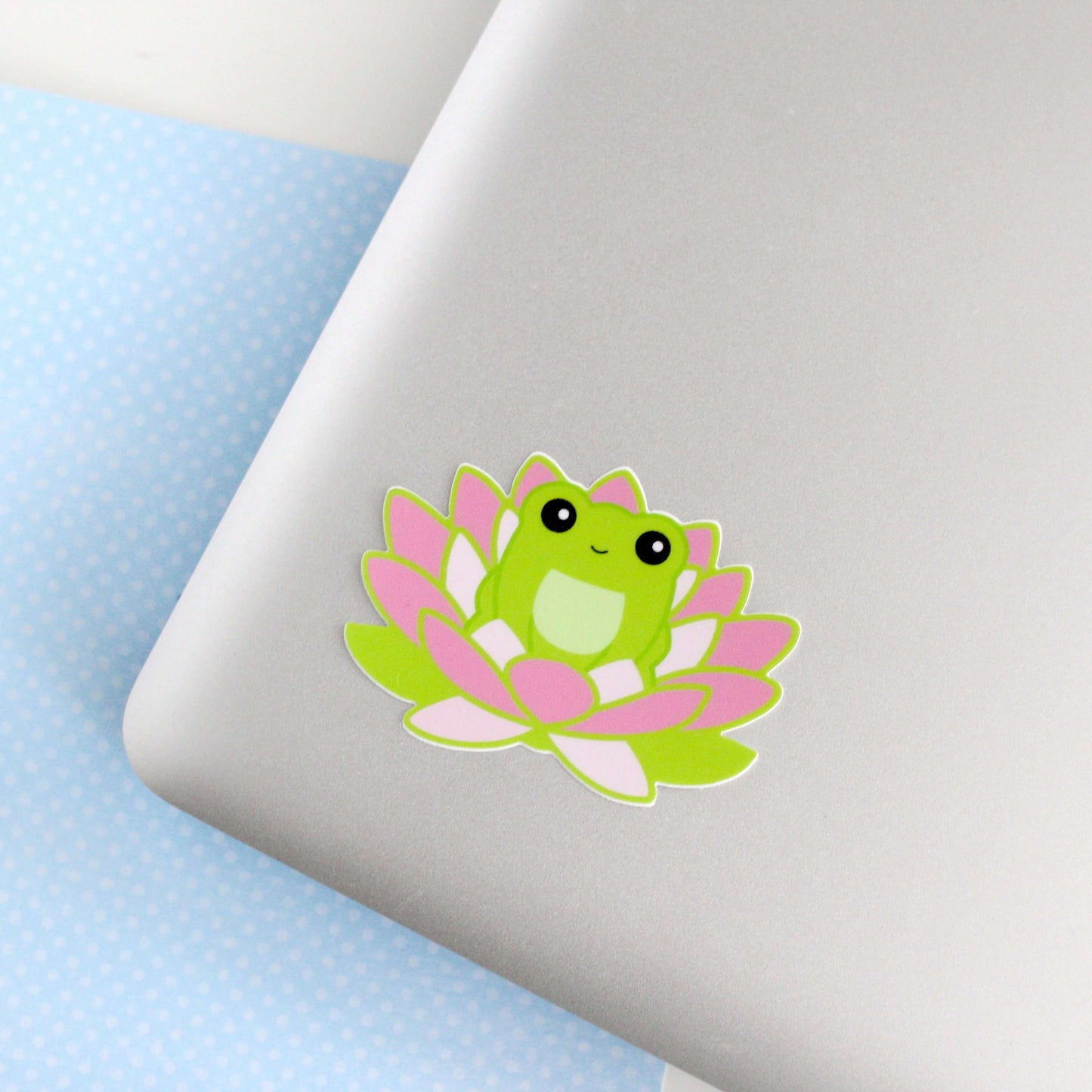 Frog in Lotus Flower Vinyl Sticker - Frog Stationery - Laptop Sticker